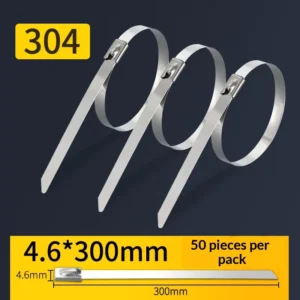 CHINEE 100 PCS Heat Resistant 4.6x300mm Stainless Steel Cable Ties Corrosion Resistant Metal Tie Wrap for Construction & Pipes