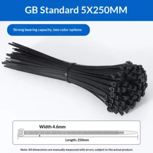 CHINEE 100 PCS Insulated Nylon 66 Self Locking Cable Ties 5x250mm Sturdy Zip Ties for Industrial Wiring Equipment Wire Fixation