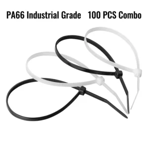 CHINEE 100 Pack Self Locking Nylon Cable Ties 2.5x150mm Black White PA66 High Strength Plastic Zip Ties for Office Home Garden Workshop