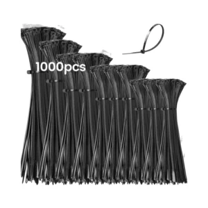 CHINEE 1000 Pcs Black Heavy Duty Plastic Zip Ties Assorted Sizes (14-4 Inch) UV Resistant Self Locking for Cable Management Wire