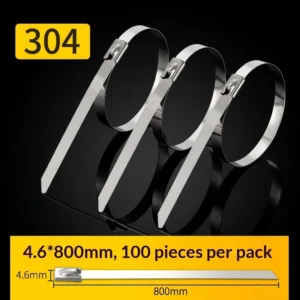 CHINEE 100PCS 4.6mm Width 800mm Length Metal Zip Tie Stainless Steel Fastener for Industrial Bundling