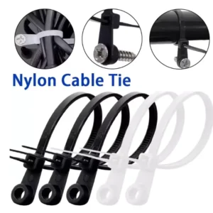 CHINEE 100pcs Black Zip Ties with Screw Hole Mountable Head Cable Tie Multipurpose Heavy Duty Nylon Zip Tie