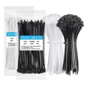 CHINEE 100pcs Pack 2.5*80 Nylon Self Locking Cable Ties Black Plastic Zip Tie Strips for Solar Panel PV Module Edge Mounting
