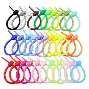 CHINEE 12 15 17 20.8cm Reusable Silicone Cable Tie Organizer Colorful Beaded Tie Adjustable Lanyard Keychain