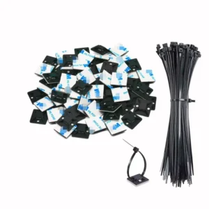 CHINEE 140 Sets of Black Cable Tie Nylon 66 Mount and Zip Ties