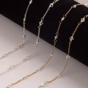 CHINEE 14K Gold Filled 3mm 4mm Clear Crystal Beaded Saturn Chain Flat Cable Chain With Diamond Bead Connectors DIY Jewelry Accessories