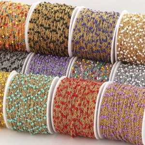 CHINEE 14K Gold Filled Colorful Enamel Beaded Cable Chain Handmade Color Dripping Oil Link Chain DIY Necklace Jewelry Making Accessory