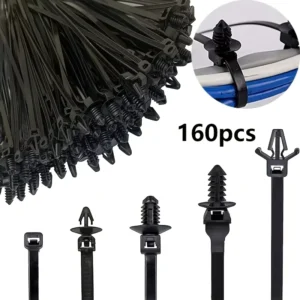 CHINEE 160Pcs Durable Nylon Cable Strap Assortment Heavy Duty Self Locking Zip Ties Adjustable Reusable Push Mount Cable
