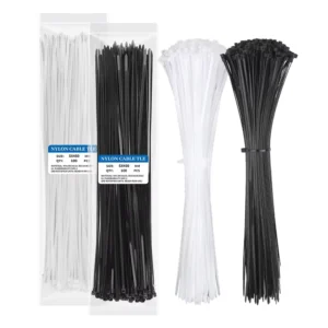 CHINEE 17.7 inch Nylon Zip Ties 100 pack 4.8*450mm Black White CE Certified 50lbs Self Locking Wire Tie Wraps Indoor Outdoor