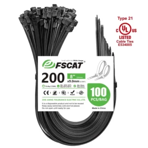 CHINEE 175lbs Heavy Duty 8 Inch Zip Ties 100pcs Large Black Thick Heat Resistant Industrial Wire Ties for Outdoor Use Cable Ties