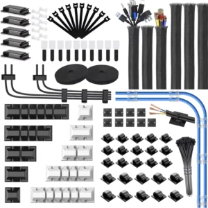 CHINEE 188Pcs Plastic Cable Sleeves Cord Holder Fasten Ties Zip Tie Wall PC Home Office Car Wire Organizer Cable Management Hooks Stand