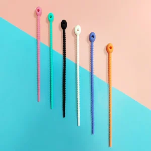 CHINEE 215mm Silicone Cable Tie for Data Cable Organization DIY Keychain Jewelry Pendant Storage with Colorful Hanging Rope Strap