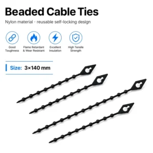 CHINEE 3*140mm Reusable Beaded Cable Ties Adjustable Wire Management for Home Office Garage Garden Electronics Plant