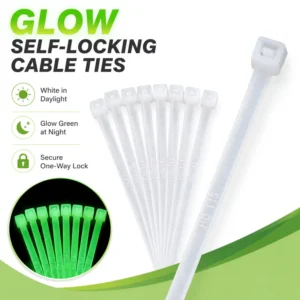 CHINEE 3.6x150mm Glow in the Dark Cable Binders Night-Glowing Single-Use Nylon Fasteners for Home Office Desk Cable Cord Management