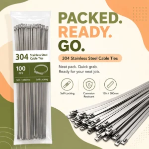 CHINEE 304 Stainless Steel Cable Ties 550°C Heat Resistant Ball Lock Metal Zip Ties for Industrial Exhaust & Furnace