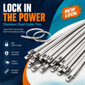 CHINEE 304 Stainless Steel Self Locking Cable Ties 550C Heat Resistant Zip Ties for Industrial Exhaust & Furnace