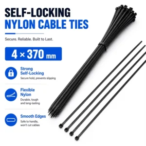 CHINEE 4*370mm Nylon Cable Ties 14.5 Inch Self locking Tie Wraps UV Protected Black White Wire Management 100Pcs