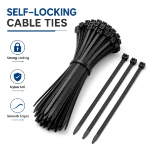 CHINEE 2.5x200mm Nylon Cable Ties PA66 Self locking Zip Ties 18LBS Strength 8 Inch Plastic Fasteners for Industrial Wiring