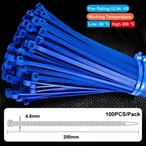 CHINEE 4.8x200mm Self Locking ETFE Cable Ties (Tefzel Zip Ties) Fire Rated 94V 0 Resistant High Low Temperatures Chemical Solvents UV
