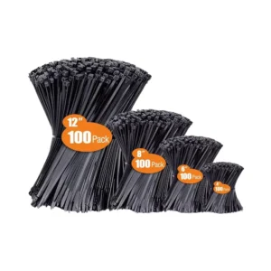 CHINEE 400 Pack Brown Black Green White Zip Ties Assorted Sizes (4″ 6″ 8″ 12″) Black Self Locking Cable and UV Resistant Wire Ties