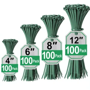 CHINEE 400 Pack Green Zip Ties Assorted Sizes 4″+6″+8″+12″ UV Resistant 18 Lbs Load Cable Ties for Garden Plants Fence Holiday Lights