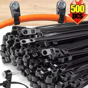 CHINEE 500/100PCS Screw Hole Cable Ties Reusable Fixed Nylon Cable Ties Self-locking Cord Ties Straps Fastening Loop Office Organizer