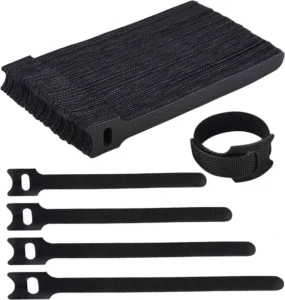 CHINEE Adjustable Black Reusable Cable Ties and Cord Straps for Organizing and Managing Back to Back Hook and Loop Strap Cords