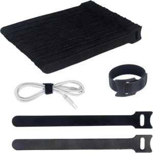 CHINEE Black Polyester Cable Ties Adjustable Reusable Management for Home Office Desktop Self Adhesive Heat Resistant