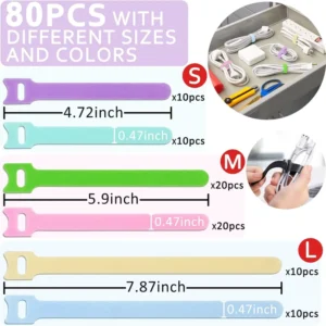 CHINEE Colorful Flexible Nylon Cinch Ski Strap Hook Loop Cable Tie Velcroes 400mm 2.5mm Double Side Reusable Carry Self Gripping Cable