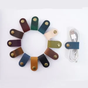 CHINEE Crazy Horse Leather Earphone Computer Desktop USB Cable Collator Headphone Line Device Cord Holder Keeper Organizer