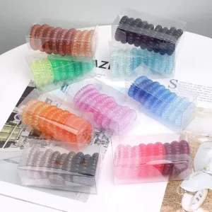 CHINEE Custom Logo Box Tpu Spiraled Pink Traceless Spirals Rubber Cable Rope Phone Line Ring Cord Hair Ties Telephone Wire Hair Band