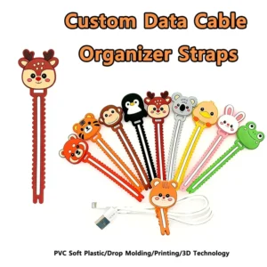 CHINEE Custom PVC Cable Ties Reusable Adjustable Data Cable Organizer Cord Wrap Holder for Fastening Charger Wires Management
