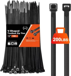 CHINEE Custom V Shaped Double Sided Toothed Self Locking Cable Ties 200 LBS Tensile Strength 300mm Length Heavy Duty Nylon Cable Ties