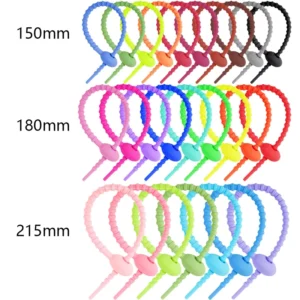 CHINEE Customized 12cm Reusable Silicone Cable Tie Key Lanyard Colorful Flexible Data Cable Bundle Storage Strap Headphone Key