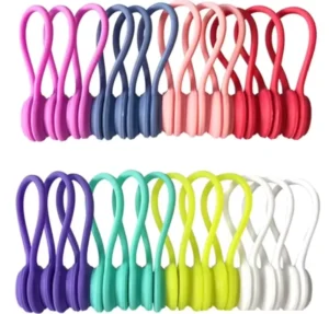 CHINEE Customized Silicone Reusable Colorful Magnetic Cable Rubber Zip Ties Clip for Electronics Magnetic Cable Organizer Cable Ties