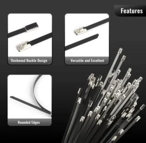CHINEE DEYI Industrial 304 Stainless Steel Self Locking Ball Lock Cable Tie Epoxy Coating Black Customizable Length Width