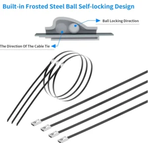 CHINEE DEYI Industrial 304 Stainless Steel Self Locking Ball Lock Cable Tie Epoxy Coating Black Customizable Length & Width Made China