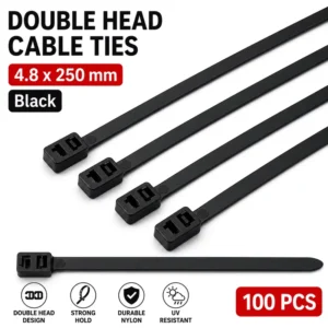 CHINEE Double Head Nylon Cable Ties 50Lbs Dual Locking Zip Ties PA66 Parallel Fastening Wire Ties for Solar & Automotive 4.8 X 250 mm