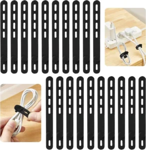 CHINEE Durable 10 Pack Silicone Cable Ties Reusable Wire Management Lock Buckle Elastic Charger Cable Strap Ties for Home
