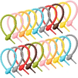 CHINEE Eco-Friendly Reusable Silicone Cable Tie Organizer Colorful Beaded Tie Releaseable Feature