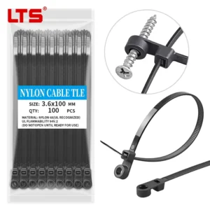 CHINEE Fixed Head Nylon Cable Tie 3.6 X 100mm Screw Round Head Round Hole Plastic Buckle Self Locking Bundling