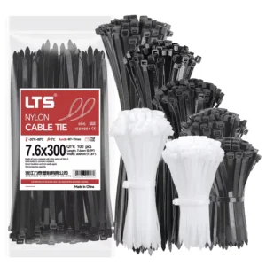 CHINEE Flame Retardant Nylon Cable Ties 8x300mm 7.6mm Wide Self Locking Tough Thickened Wear Resistant High Tensile Anti Aging