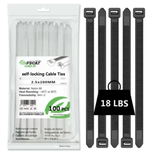 CHINEE For 100 Pcs Black Nylon 66 Self Locking UV Cable Ties 2.5x80mm ROHS+CE Certified for Cable Bundling