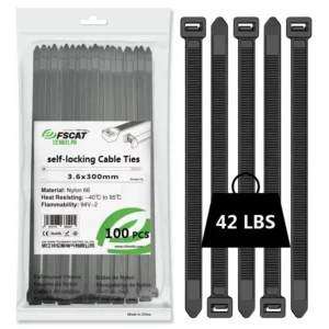 CHINEE For 100Pcs Self-Locking Nylon66 UV Resistant UL94 V2 Flame Retardant 3.6*300mm Cable Ties