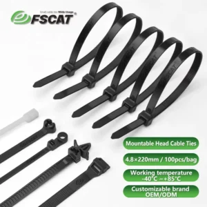 CHINEE For FSCAT Self Locking Cable Ties Nylon66 4.8x220mm Double Head Zip Tie with Fixed Screws PA66 Cable Ties for Various Uses