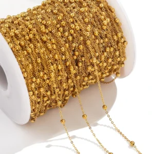 CHINEE Gold Silver Stainless Steel Satellite Bead Chains Roll & Ball Beaded Cable Link Spools for Bulk Jewelry DIY Findings Components
