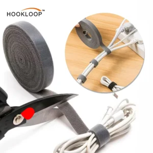 CHINEE Grey 25mm 10mm Cable Ties Back to Back Nylon Ties Reusable Cable Ties Hook and Loop Cable Straps for Wire Management