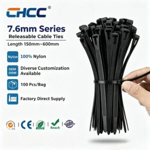 CHINEE Heavy Duty Width 7.6mm Extra Strong Releasable Nylon Cable Ties Reusable Zip Ties for Industrial Machinery Wiring
