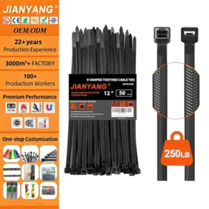 CHINEE Heavy duty Cable Ties 7.6mm Wide with 250 Lbs Tensile Strength V shaped Double sided Teeth Zip Tie for Fixing Metal Railings