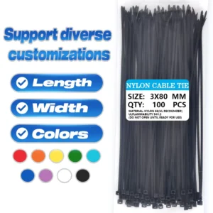 CHINEE High quality OEM Self locking Cable Tie 3*80mm 100mm 120mm 150mm 160mm 180mm 200mm Nylon 66 Heat Resistant UV Cable Ties